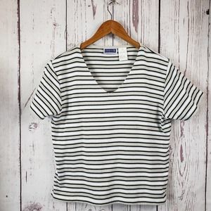 Erika & Co. Vintage Top Womens Size Large Striped Short Sleeve Cotton Black